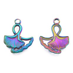 Rainbow Color Ion Plating(IP) 201 Stainless Steel Pendants, Ginkgo Leaf, Rainbow Color, 24x19x2mm, Hole: 2mm