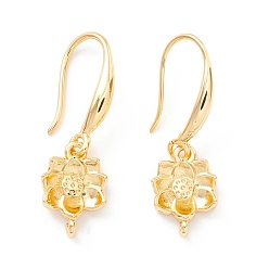 Real 18K Gold Plated Rack Plating Brass Earring Hooks, with Horizontal Loop, Cadmium Free & Lead Free, Lotus, Real 18K Gold Plated, 30mm, Hole: 1.2mm, 20 Gauge, Pin: 0.8mm
