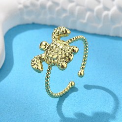 Tortoise Латунные кольца-манжеты для женщин, стойки покрытие, долговечный, без кадмия и без свинца, реальный 18 k позолоченный, черепаха, внутренний диаметр: регулируемый, Черепаха: 17x14.5 мм