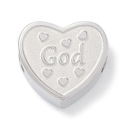 Нержавеющая Сталь Цвет Устойчивые к потускнению 304 европейские бусины из нержавеющей стали, бусины с большим отверстием, сердце со словом бог, цвет нержавеющей стали, 10.5x12x6 мм, отверстие : 4.5 мм