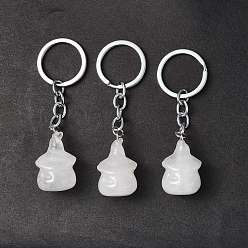Quartz Crystal Natural Quartz Crystal Keychains, with Iron Keychain Clasps, Ghost, 8cm