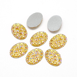 Золотистый Кабошоны из смолы, Дно посеребренные, с покрытием AB цвета, овальные, золотые, 18x13x2.5 мм