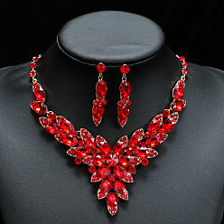 Красный Модные серьги из сплава стекла и ожерелья, цветок, красные, 450 мм