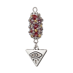 Красный Стеклянные подвески, треугольник со сном, с 304 петлей из нержавеющей стали и подвесками из сплава, красные, 40.5x16x8.5~9.5 мм, отверстие : 1.6 мм