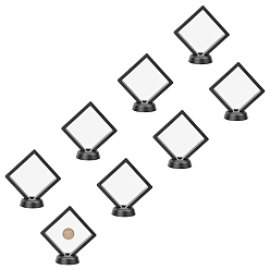 Black Polyethylene(PE) 3D Floating Frame Display Holder, Coin Display Stands, for Challenge Coins, AA Medallions, Jewelry, with Plastic Display Stand Base, Black, Stands: 8pcs/set, Stand Base: 8pcs/set