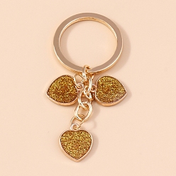 (932FM) Темно-синий аква-матовый с подкладкой Брелок из эмалевого сплава, сердце с позолоченной пудрой, темно-золотистые, 9.5 см