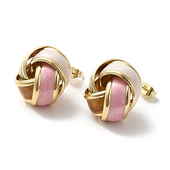 (52) Непрозрачная лаванда Настоящие 18k позолоченные железные эмалевые серьги-гвоздики для женщин, с латунной контактный, узел, разноцветные, 21x20.5 мм