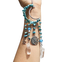 Синтетическая Бирюза Синтетическая бирюзовая крошка в проволочной обертке и металлические подвесные украшения в форме луны, Ловец солнца с грибами и стеклянной кисточкой для украшения оконного сада, 250 мм