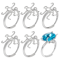 Platinum 6Pcs Adjustable Brass Ring Components, Ring Settings, Prong Ring Settings, Platinum, US Size 7(17.3mm), Tray: 17.5x20.5mm