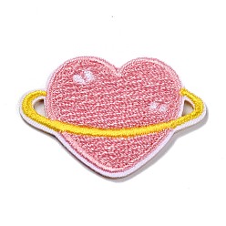 Pink Computerized Embroidery Cloth Self Adhesive Patches, Stick On Patch, Costume Accessories, Appliques, Heart, Pink, 26.5x37.5x1.5mm