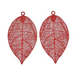 Red Spray Painted 403 Stainless Steel Pendants, Leaf Charms, Red, 49x26x0.2mm, Hole: 2mm