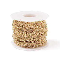 Персиковый Слойка Ручной цепи стекло бисером, с латунными ушками, золотые, пайки, круглые, граненые, с катушкой, розовые, 2.5x2x0.4 мм, бусины : 2~2.5 мм, около 32.8 футов (10 м) / рулон