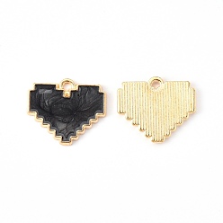 Black Light Gold Plated Alloy Enamel Pendants, Heart, Black, 18.5x15.5x1.5mm, Hole: 1.5mm