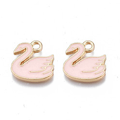 Pink Сплав эмали прелести, без кадмия, без никеля и без свинца, золотой свет, лебедь, розовые, 14x13x1.5 мм, отверстие : 2 мм
