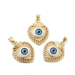 Светло-Голубой Латунные подвески со священным сердцем, смолой глаза, без кадмия, без никеля и без свинца, реальный 18 k позолоченный, Небесно-голубой, 29x22.5x7 мм, отверстие : 3.5x4.3 мм