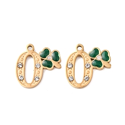 Number 304 подвески из нержавеющей стали с эмалью и стразами, число 0~9 прелести, ионное покрытие (ip), долговечный, реальный 18 k позолоченный, 0, 13x13x2 мм, отверстие : 1.2 мм