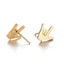Echt 18 k vergoldet 304 Edelstahl Ohrstecker, Geste ich liebe dich, mit 316 chirurgischem Edelstahlstift, echt 18 k vergoldet, 10x8 mm