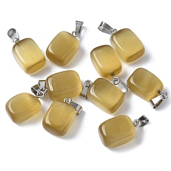 Темный Хаки Подвески кошачий глаз, с 201 фурнитурой из нержавеющей стали, прямоугольные, цвет нержавеющей стали, Темный хаки, 20x12x9 мм, отверстие : 7x4 мм