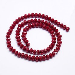 FireBrick Imitation Jade Glass Bead Strands, Faceted, Rondelle, FireBrick, 4x3mm, Hole: 1mm, about 138pcs/strand, 16.5 inch