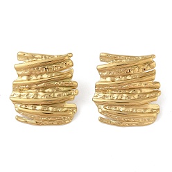 Золотой 304 текстурированные прямоугольные серьги из нержавеющей стали для женщин, золотые, 29x27 мм