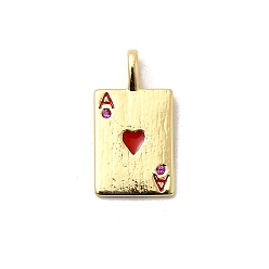 Настоящее золото 18K Стойки обшивки латунные подвески, с кубического циркония и эмали, прямоугольник с подвеской в виде игральной карты, долговечный, без свинца и без кадмия, реальный 18 k позолоченный, 19.5x10.5x3.5 мм, отверстие : 4x2.5 мм