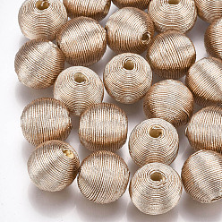 Navajo White Wood Beads Covered with Polyester Cord Wire, Round, Navajo White, 12~13x12~12.5mm, Hole: 1.5~2mm