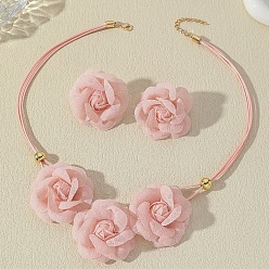 Pink 3Комплект из полиэстерового чокера и серег-гвоздиков d rose, сплав ювелирных изделий, розовые, 510 мм и 45 мм