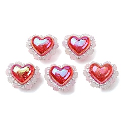 Rot Imitationsperlen aus Kunstperlen und Polymerclay (Rot, Weiß, Schwarz, Wasser, Wasser), Herz & Rose, rot, 22.5~24x27~29x23~24 mm, Bohrung: 2~3 mm