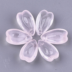 Pink Transparent Spray Painted Glass Charms, Petal, Pink, 13x8x5.5mm, Hole: 1mm