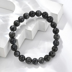 Larvikite Эластичные браслеты из натуральных бусин ларвикита, круглые, 2 дюйм ~ 2-1/8 дюйм (5.2~5.5 см), бусины : 8~9 мм