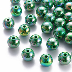 Green Opaque Acrylic Beads, AB Color Plated, Round, Green, 12x11mm, Hole: 2.5mm, about 566pcs/500g