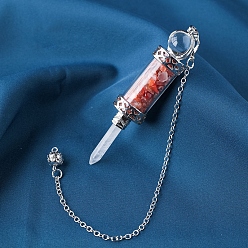 Красный Агат Натуральные сердоликовые чипсы бутылка желаний маятник для биолокации большие подвески, с платиновым покрытием из мяса, 270 мм