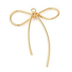 Настоящее золото 18K Латунные подвески, бантом, реальный 18 k позолоченный, 45.5x35.5x5 мм, отверстие : 2 мм
