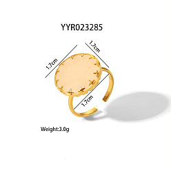 Золотой Плоские круглые кольца из натурального розового кварца, открытые манжеты из нержавеющей стали, золотые, внутренний диаметр: 17 мм