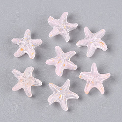 Бледно-Розовый Матовые стеклянные бусины, морская звезда, с золотой порошок, розовый жемчуг, 15x16x8 мм, отверстие : 1 мм, Около 909 шт / 1000 г