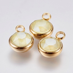 Желтый K 9 стеклянные подвески, с 304 фурнитурой из нержавеющей стали, ионное покрытие (ip), граненые, плоско-круглые, золотые, желтые, 13.5x10x6 мм, отверстие : 2.5 мм
