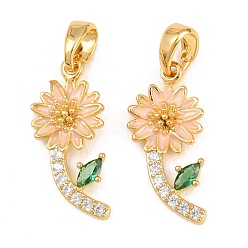 Золотой Латунные микро проложить кубического циркония подвески, с эмалью, , золотые, 19x8.5x2.5 мм, отверстие : 4.5x3 мм