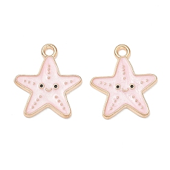 Pink Alloy Enamel Pendants, Starfish Charms, Golden, Pink, 18x16x1mm, Hole: 1.8mm