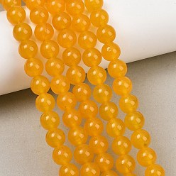 Orange Dyed Natural White Jade Beads Strands, Smooth Round, Orange, 8mm, Hole: 0.9~1mm, about 48~50pcs/strand, 14.96''~15.35''(38~39cm)