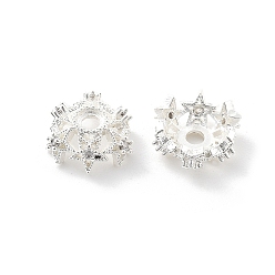 Серебро Колпачки для бусин из прозрачного кубического циркония из латуни, долговечный, стойки покрытие, цветок, серебряные, 9x9x4 мм, отверстие : 1.6 мм