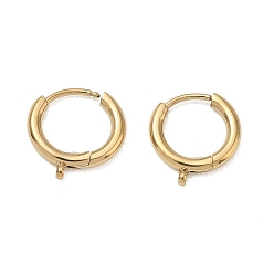 Real 14K Gold Plated 304 Stainless Steel Huggie Hoop Earring Findings, with Loops, Real 14K Gold Plated, 13.5x12x2mm, Hole: 1mm