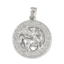 Стрелец 304 подвески из нержавеющей стали, плоские круглые с созвездием, анти-тускнение, Стрелец, 29x25.5x3.5 мм, отверстие : 4.5x3 мм