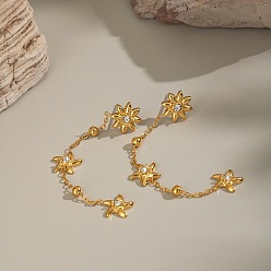 Настоящее золото 18K 304 серьги-гвоздики в форме звезды из нержавеющей стали, с кристально горный хрусталь, ионное покрытие (ip), без кадмия, без никеля и без свинца, реальный 18 k позолоченный, 70x10 мм