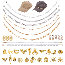 (52) Непрозрачная лаванда 8шт. цепочки для шляп из сплава и пластика с имитацией жемчуга, с 20шт. подвесками из тибетского сплава на тему Хэллоуина, 10латунные булавки для брошей и 50металлические открытые соединительные кольца, разноцветные, 9~39x9~23x2~5 мм, отверстие : 1.6~2 мм, 1 шт / стиль