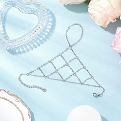 Платина Латунные кабельные цепи кольца браслеты для женщин, ромб, с сердцем 201 подвески из нержавеющей стали и латунные соединительные подвески, платина, 6-3/8 дюйм (16.2 см)