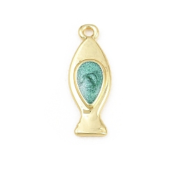 Verde Colgantes de latón, encantos de pescado, con esmalte, sin plomo y cadmio, chapado en rack, larga duración plateado, real 18 k chapado en oro, verde, 20x7x2.5 mm, agujero: 1.5 mm