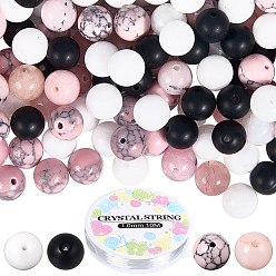 Смешанные камни Наборы для самостоятельного изготовления браслетов из натурального белого нефрита, сливовой яшмы, синтетического черного камня и круглых бусин бирюзы, 8~8.5 мм, отверстие : 1 мм