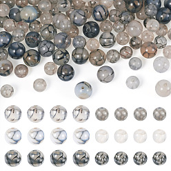 Серый 2 нити 2 стили натуральные нити агата с венами дракона, окрашенные, круглые, серые, 6~8 мм, отверстие : 1 мм, 47~63 шт / нитка, 14.5~15 дюйм / прядь, 1 прядь / стиль