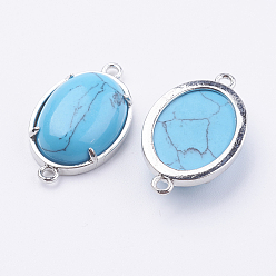 Синтетическая Бирюза Латунные синтетические бирюзовые соединители звеньев, овальные, платина, 15x26x5.5~7 мм, отверстие : 1.5~2 мм