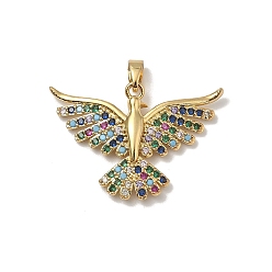 Eagle Латунные микропаве прозрачные подвески с фианитом, золотые, орел, 20x29x4 мм, отверстие : 5x3 мм